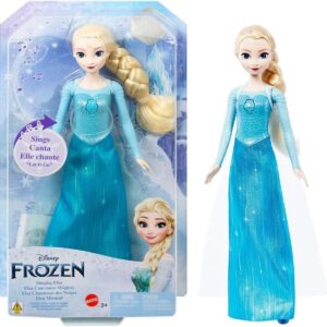 Mattel Disney Frozen Singing Elsa Doll, Frozen Elsa in Signature Clothing, Poseable Doll with Button that Sings "Let It Go" Song, Toys for Ages 3 and Up, English Version, HLW55