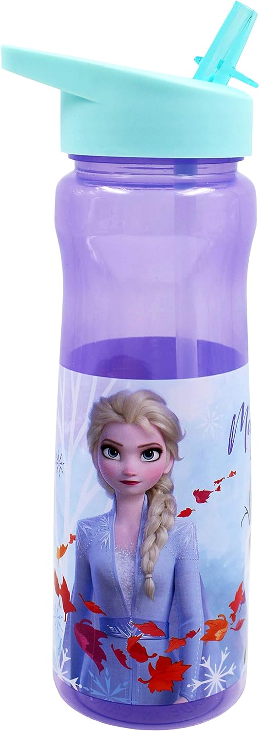 Disney Frozen Water Bottle with Straw – Reusable Kids 600ml PP – in Purple – Official Merchandise by Polar Gear – BPA Free & Recyclable Plastic – for School Nursery Sports Picnic, Multi Colour