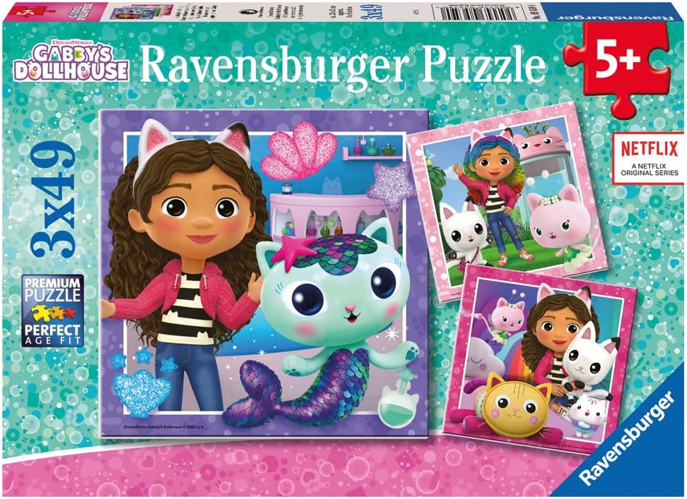 Ravensburger Gabby's Dollhouse Jigsaw Puzzles for Kids Age 5 Years Up - 3x 49 Pieces - Presents for Children