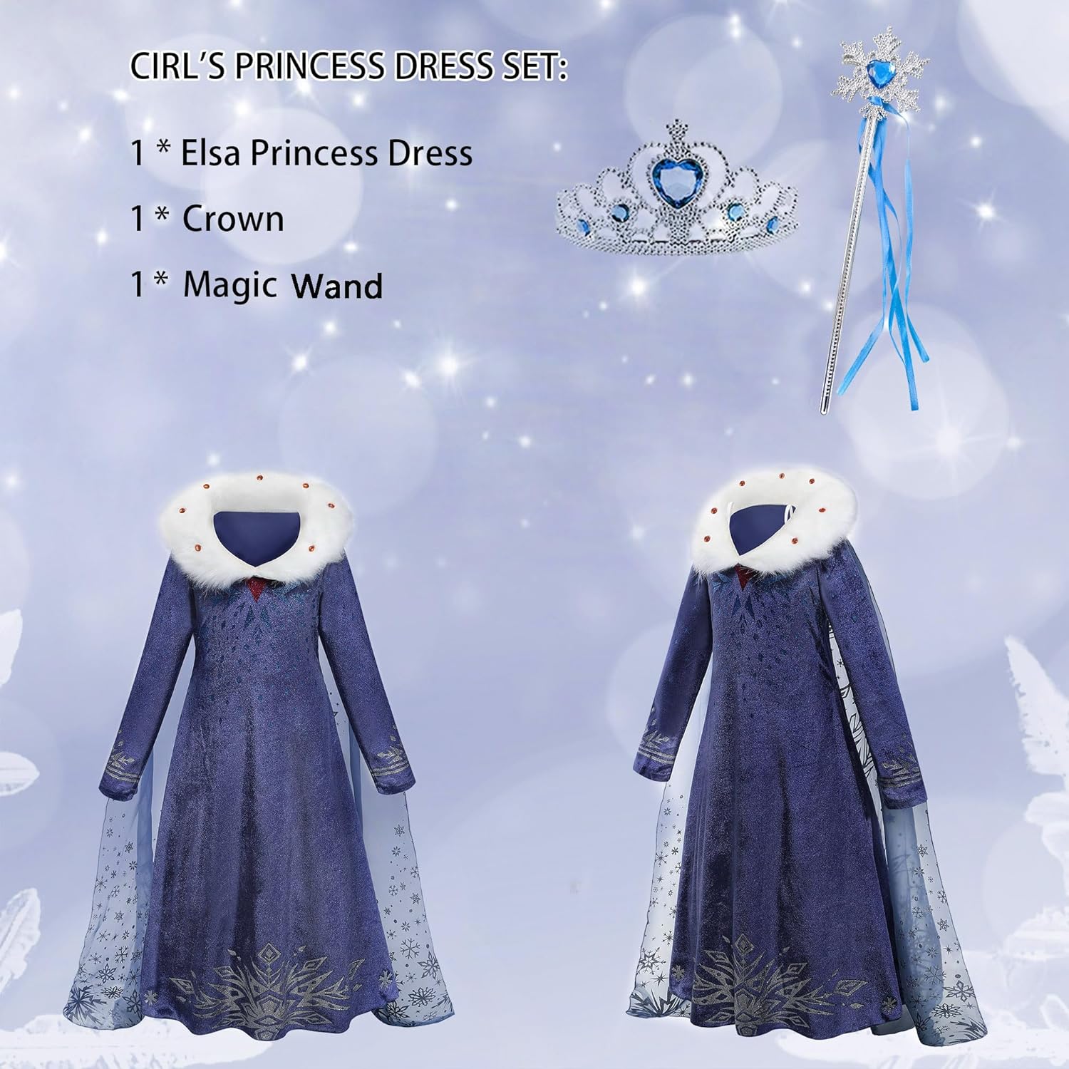 Gridamea Elsa Dress Up for Girls-Frozen Princess Costume for Kids with Crown and Wand for Party/Cosplay/Wedding - Image 4