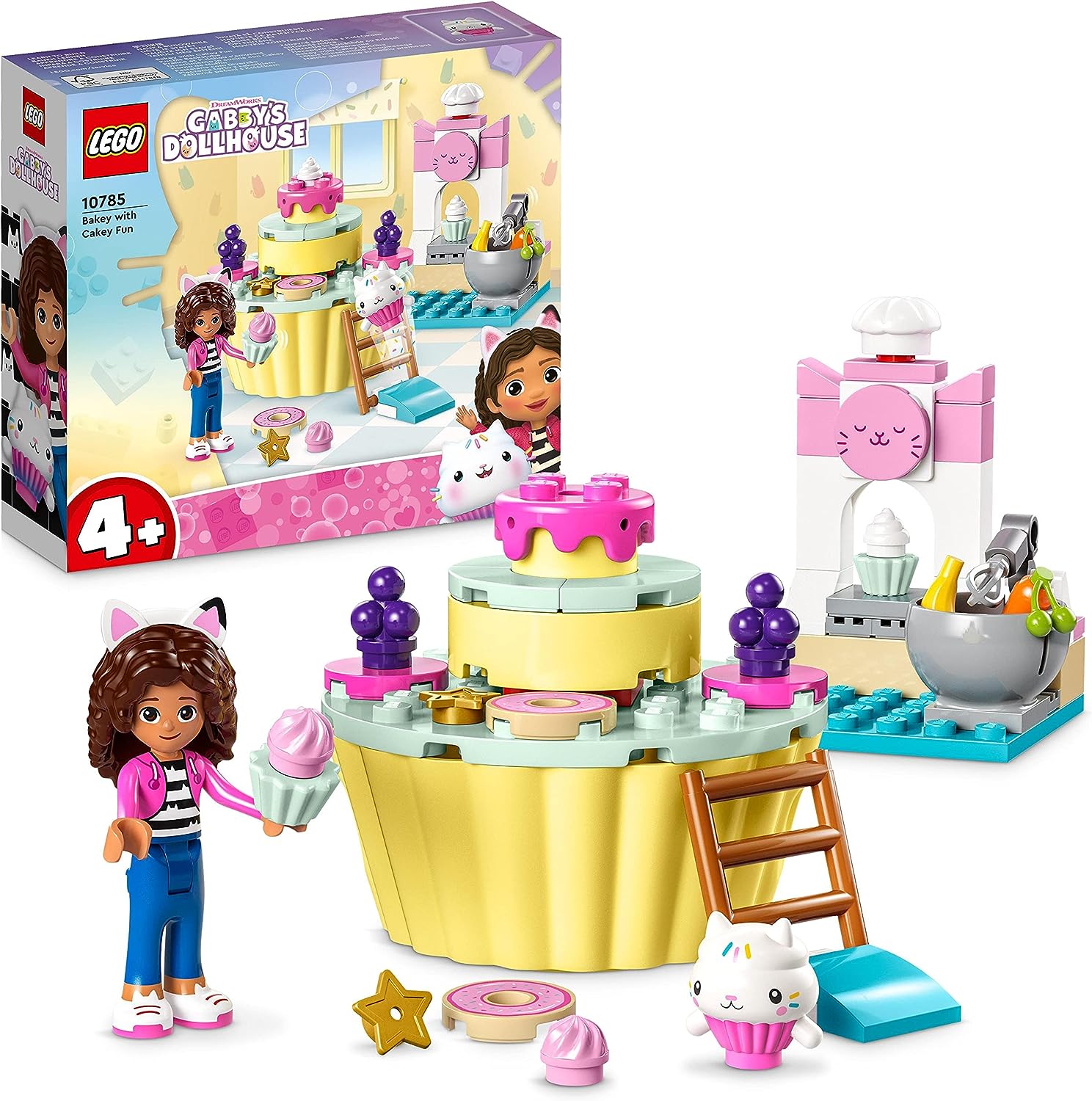 LEGO Gabby's Dollhouse Bakey with Cakey Fun Toy with Gabby and Cakey Cat Figures, Kitchen Playset with Cupcake to Decorate plus Accessories, Toys for Girls and Boys Aged 4+, Birthday Gift Idea 10785