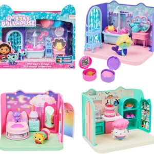 Gabby’s Dollhouse, Primp and Pamper Bathroom with MerCat Figure, 3 Accessories, 3 Furniture Pieces and 2 Deliveries, Kids’ Toys for Ages 3 and above
