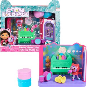 Gabby’s Dollhouse, Groovy Music Room with Daniel James Catnip Figure, 2 Accessories, 2 Furniture Pieces and 2 Deliveries, Kids’ Toys for Ages 3 and above