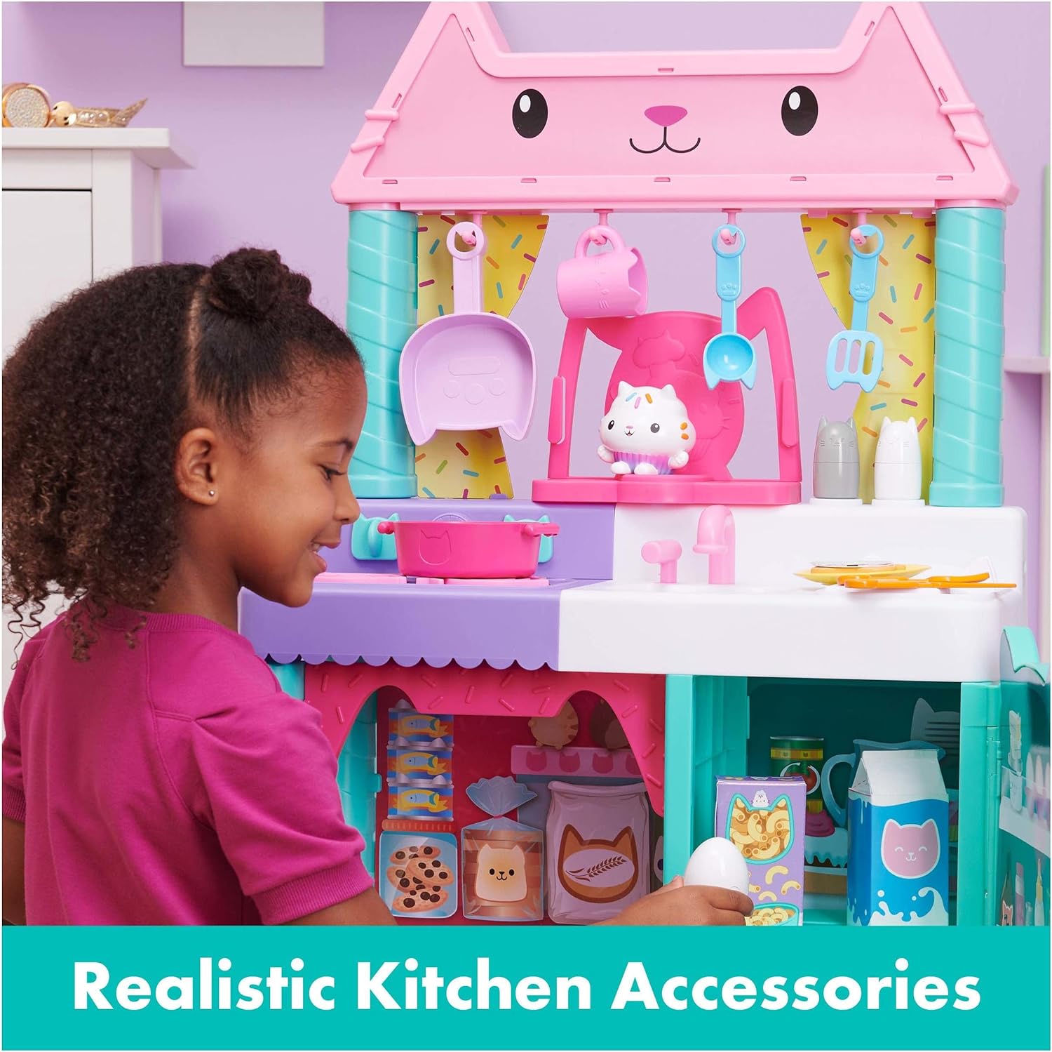 Gabby’s Dollhouse, Cakey Kitchen Set for Kids with Play Kitchen Accessories, Play Food, Sounds, Music and Kids’ Toys for Girls and Boys Aged 3 and up - Image 7