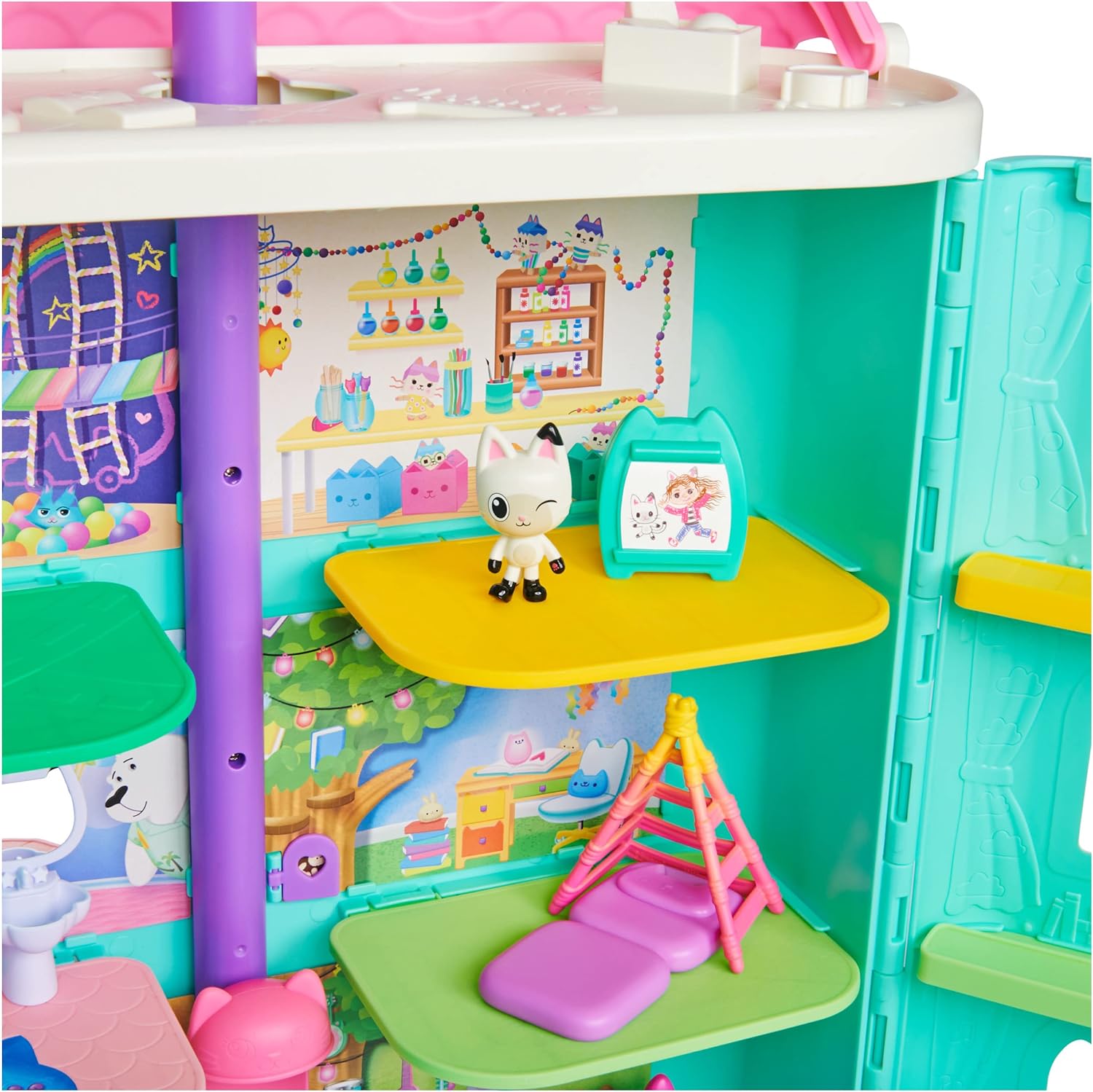Gabby’s Dollhouse, Purrfect Dollhouse with 2 Toy Figures, 8 Furniture Pieces, 3 Accessories, 2 Deliveries and Sounds, Kids’ Toys for Ages 3 and above - Image 6