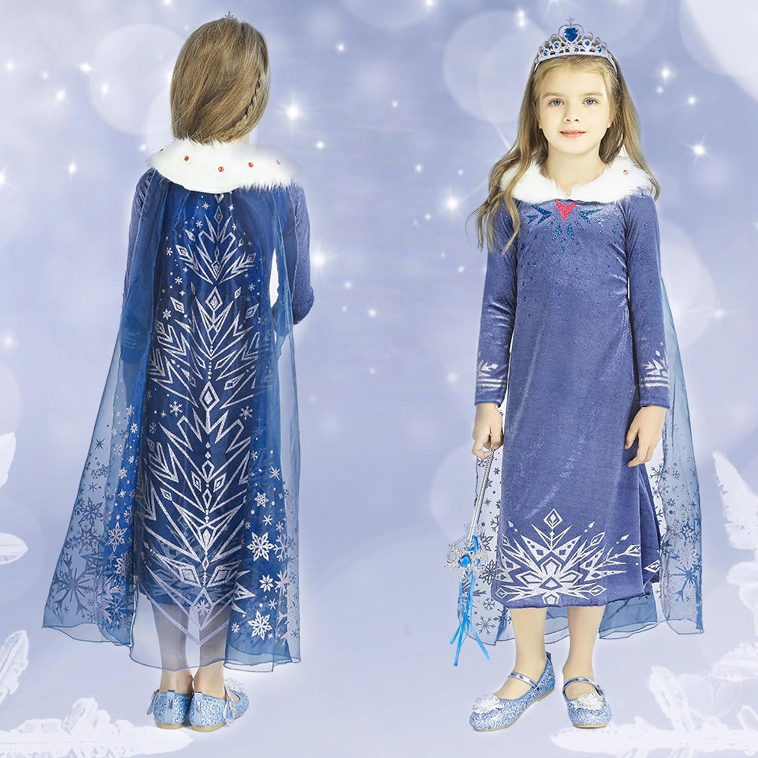 Gridamea Elsa Dress Up for Girls-Frozen Princess Costume for Kids with Crown and Wand for Party/Cosplay/Wedding - Image 3