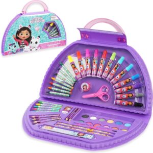 Gabby's Dollhouse Art Set, 40+ Pcs Colouring Pencils Pens Paint Art Supplies (Purple Halfmoon Set)