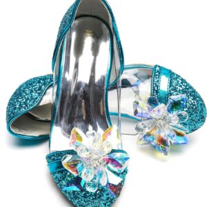 ELSA & ANNA Girls Snow Queen Princess Fancy Dress Up Party Shoes - 3cm Heel - Elsa Dress Up Shoes for Parties & Birthdays, Cosplay - Girls High Heels​​ (SIL15)